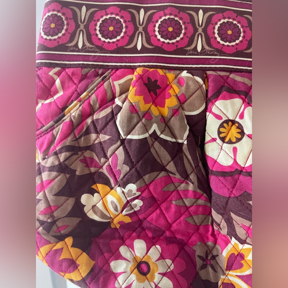 VERA BRADLEY Floral Fabric Purse - Pink/ Brown/ Orange Floral Approx 12” X 11” - Picture 2 of 6